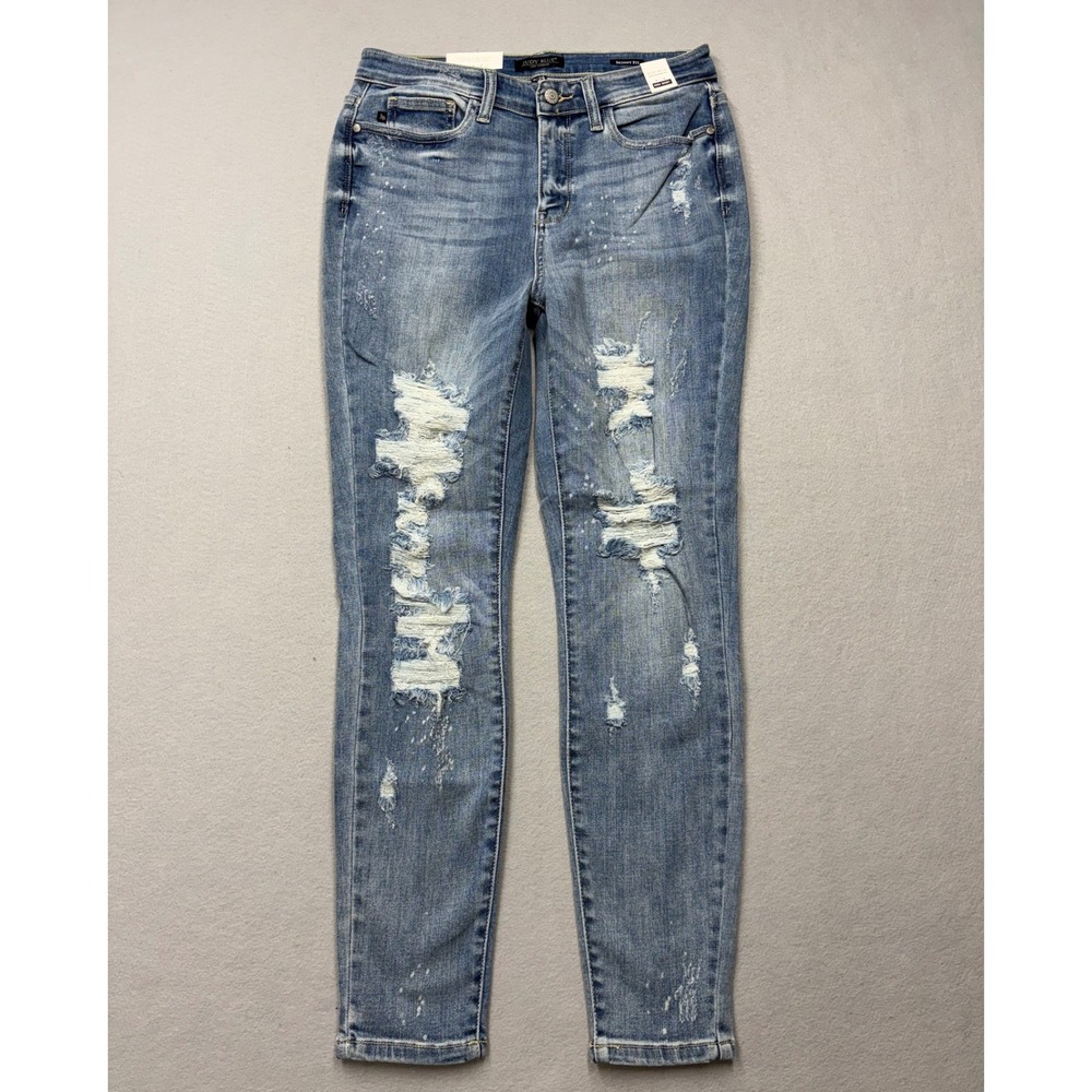 Judy Blue Skinny Jeans Womens 9/29 Blue High Waist Distressed Paint Splatter